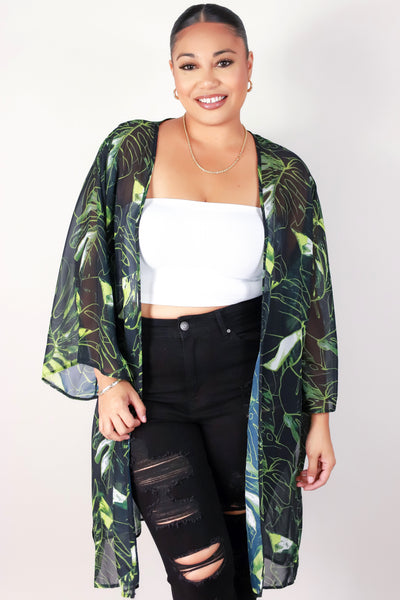 Jeans Warehouse Hawaii - PLUS S/S PRINT WOVEN TOPS - MONSTERA CARDIGAN | By LUZ