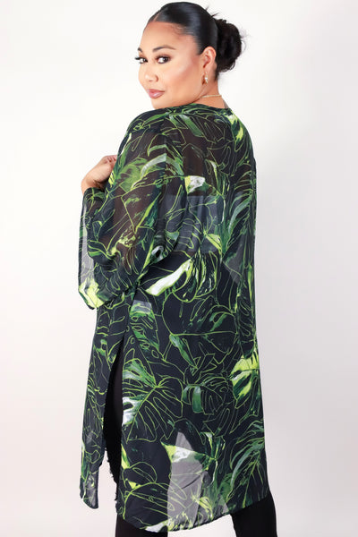 Jeans Warehouse Hawaii - PLUS S/S PRINT WOVEN TOPS - MONSTERA CARDIGAN | By LUZ