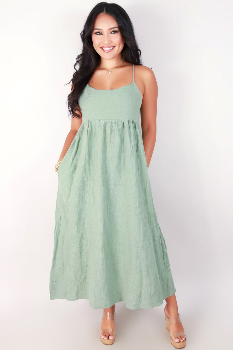 Jeans Warehouse Hawaii - SOLID LONG DRESSES - SPAGHETTI STRAP TIE BACK MAXI DRESS | By OLIVE & CO