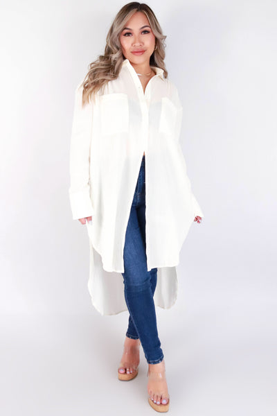 Jeans Warehouse Hawaii - 3/4 & L/S SOLID WOV TOPS - LONG SLEEVE DUSTER TOP | By MILLIBON