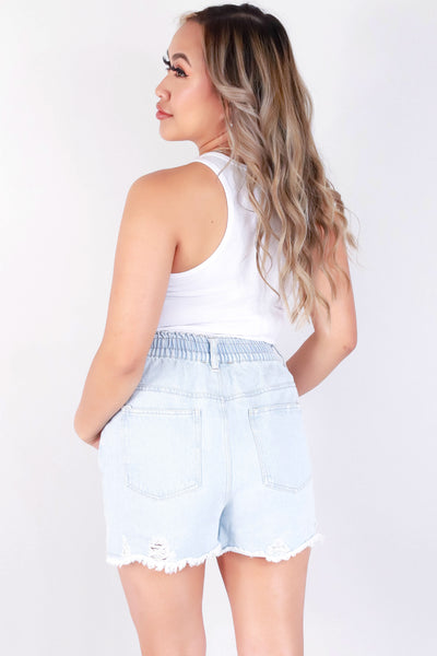 Jeans Warehouse Hawaii - DENIM SHORTS & BERMUDAS - ELASTIC WAIST FRAYED SHORTS | By VERY J