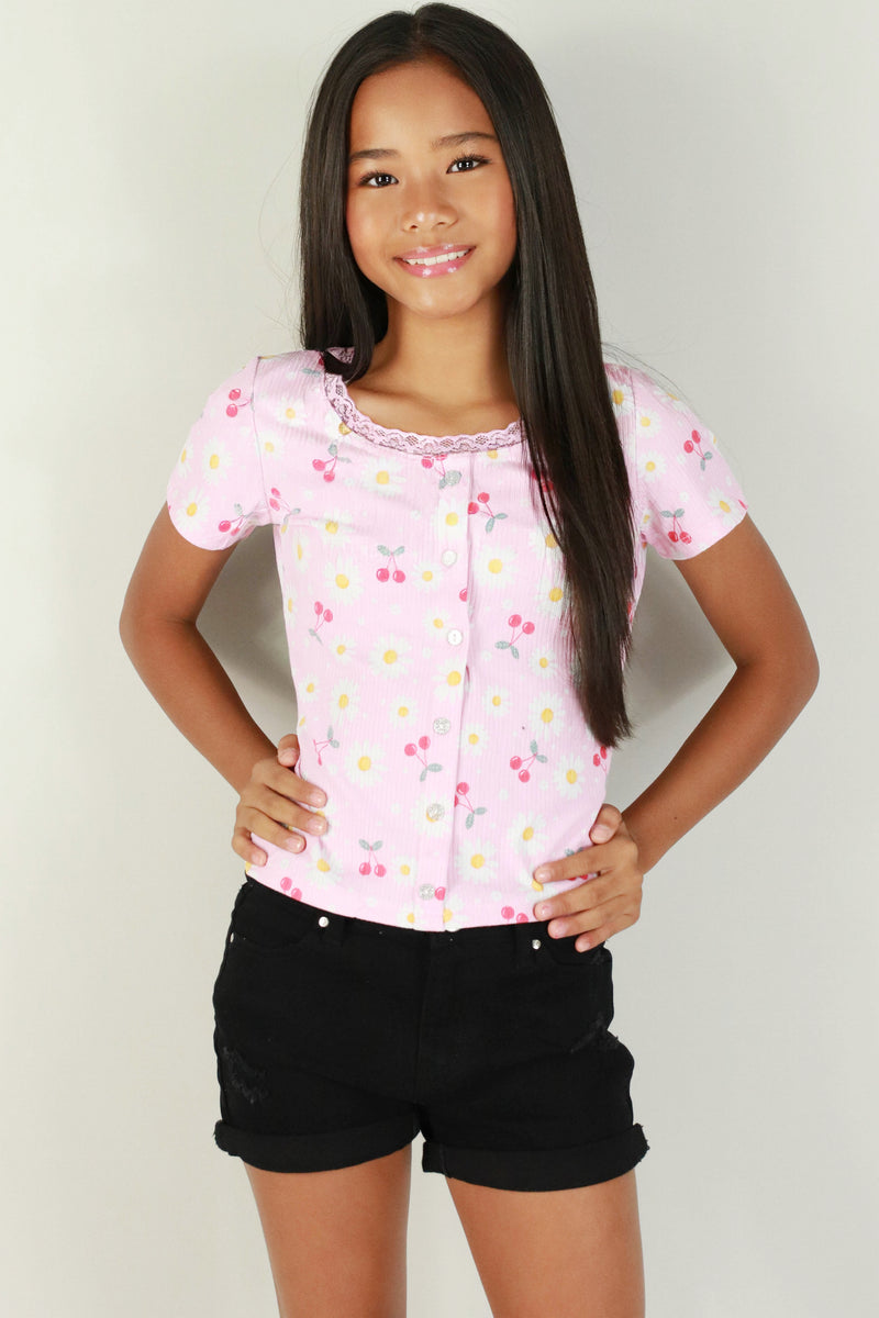 Jeans Warehouse Hawaii - S/S PRINT 7-16 - SWEET DAY TOP | KIDS SIZE 7-16 | By SHOSHO