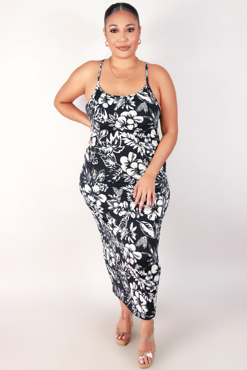 Jeans Warehouse Hawaii - PLUS PLUS KNIT PRINT DRESES - X-BACK TROPICAL MIDI DRESS | By ZENOBIA