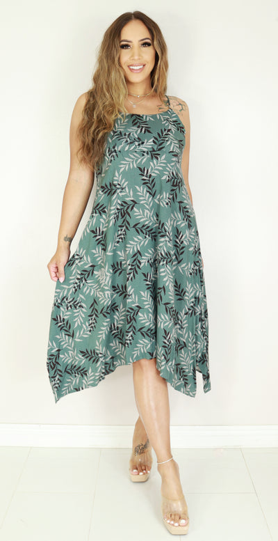 Jeans Warehouse Hawaii - PRINT LONG DRESSES - LEAF PRINT HIGH LOW DRESS | By FINAL TOUCH