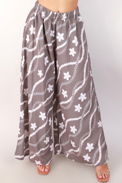 Jeans Warehouse Hawaii - PRINT WOVEN PANTS - PIKAKE PLUMERIA PALAZZO PANTS | By LUZ