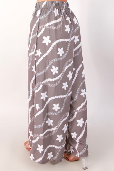 Jeans Warehouse Hawaii - PRINT WOVEN PANTS - PIKAKE PLUMERIA PALAZZO PANTS | By LUZ