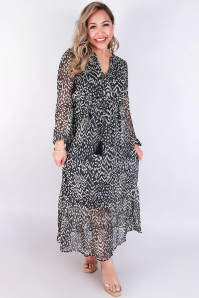 Jeans Warehouse Hawaii - PRINT LONG DRESSES - LONG SLEEVE TRIBAL MAXI DRESS | By ULTIMATE OFFPRICE