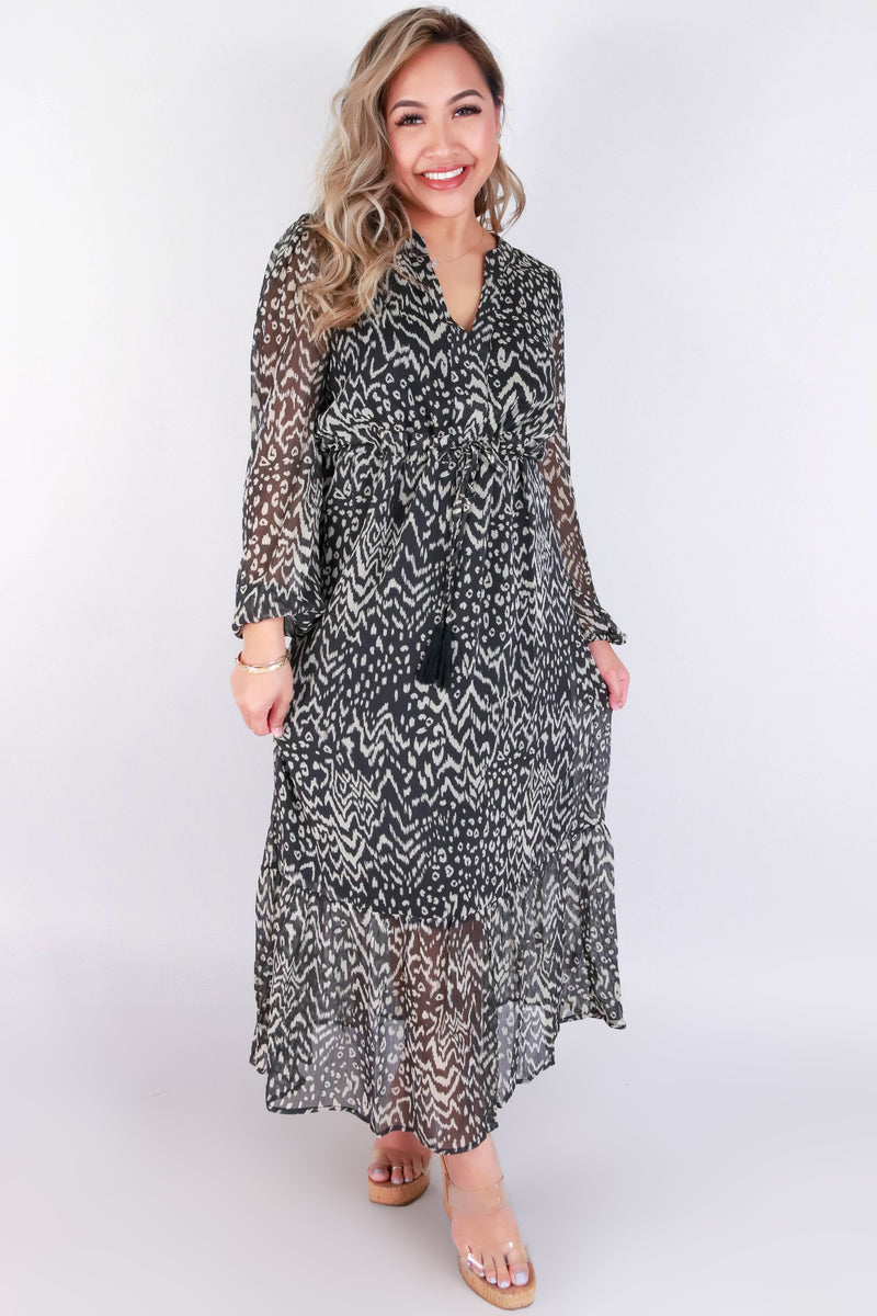 Jeans Warehouse Hawaii - PRINT LONG DRESSES - LONG SLEEVE TRIBAL MAXI DRESS | By ULTIMATE OFFPRICE