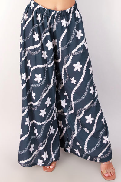 Jeans Warehouse Hawaii - PRINT WOVEN PANTS - PIKAKE PLUMERIA PALAZZO PANTS | By LUZ