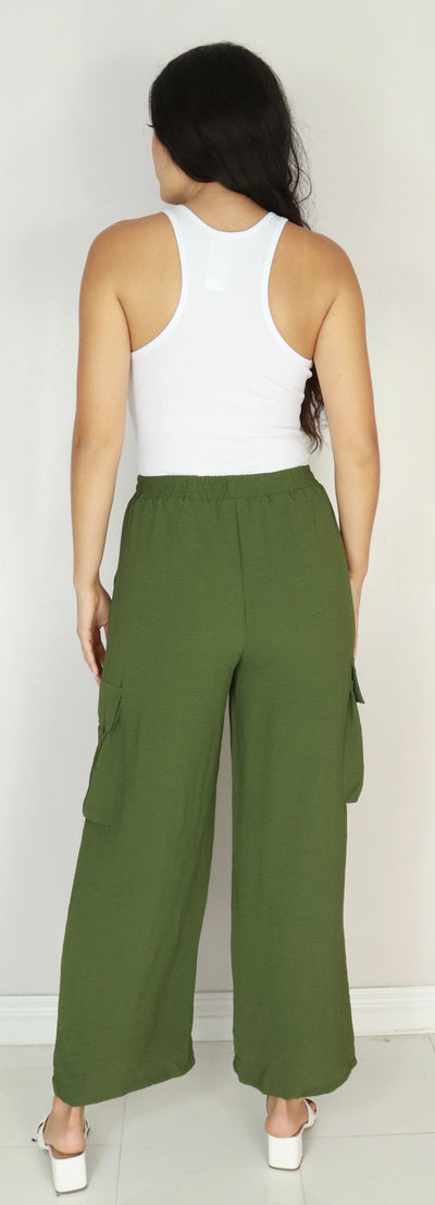 Jeans Warehouse Hawaii - SOLID WOVEN PANTS - WIDE LEG CARGO PANTS | By MILLIBON