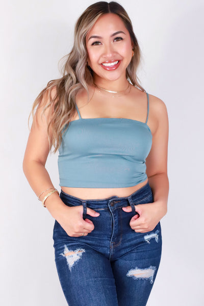 Jeans Warehouse Hawaii - S/L SOLID KNIT TOPS - SMOCKED BACK SPAGHETTI STRAP CROP TOP | By FINAL TOUCH