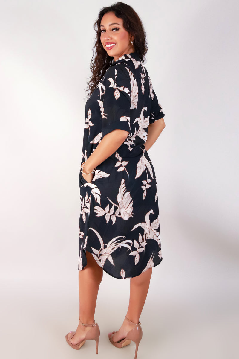 Jeans Warehouse Hawaii - SLEEVE SHORT PRINT DRESSES - TROPICAL HELICONIA BUTTON DOWN DRESS | By LUZ