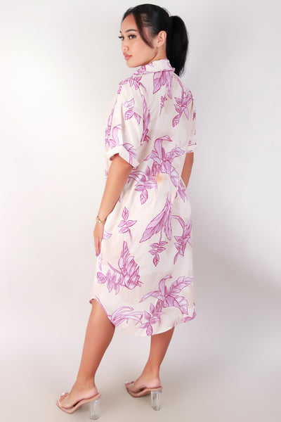 Jeans Warehouse Hawaii - SLEEVE SHORT PRINT DRESSES - TROPICAL HELICONIA BUTTON DOWN DRESS | By LUZ