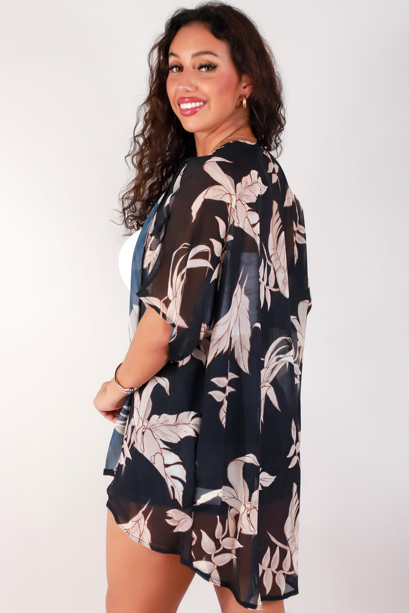 Jeans Warehouse Hawaii - S/S PRINT WOVEN DRESSY TOPS - TROPICAL HELICONIA CHIFFON CARDIGAN | By LUZ