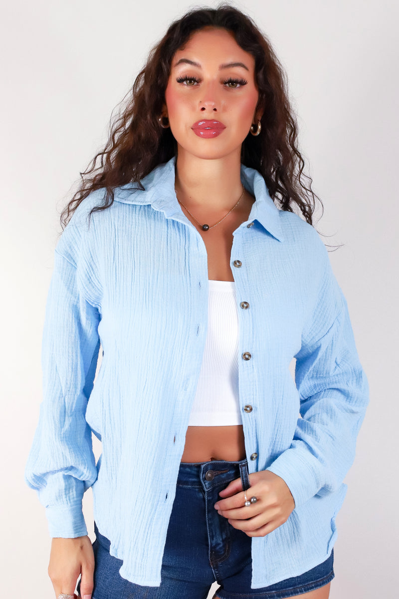 Jeans Warehouse Hawaii - L/S SOLID WOVEN CASUAL TOPS - GET LOST TOP | By HYMAN FAMILY INC