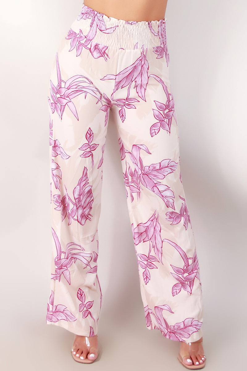 Jeans Warehouse Hawaii - PRINT WOVEN PANTS - TROPICAL HELICONIA SMOCKED WAIST PANTS | By LUZ