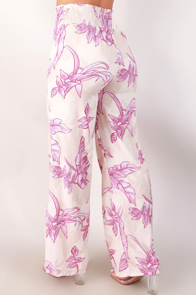 Jeans Warehouse Hawaii - PRINT WOVEN PANTS - TROPICAL HELICONIA SMOCKED WAIST PANTS | By LUZ