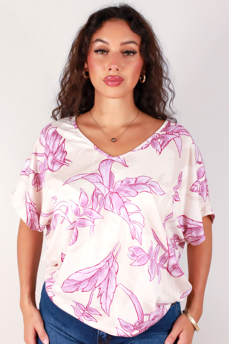 Jeans Warehouse Hawaii - SS PRINT - TROPICAL HELICONIA DOLMAN | By LUZ