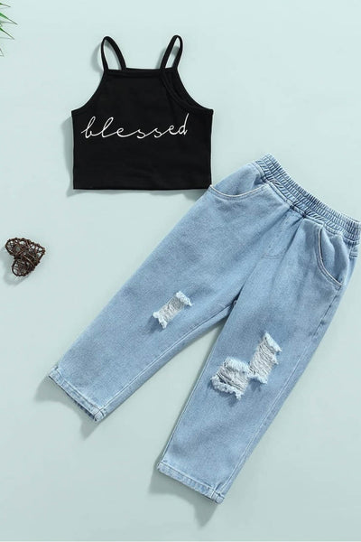 Jeans Warehouse Hawaii - S/L PRINT TOP 7-16 - BLESSED CROP TOP | KIDS SIZE 7-16 | By GREENWELL PROMOTIONS LTD