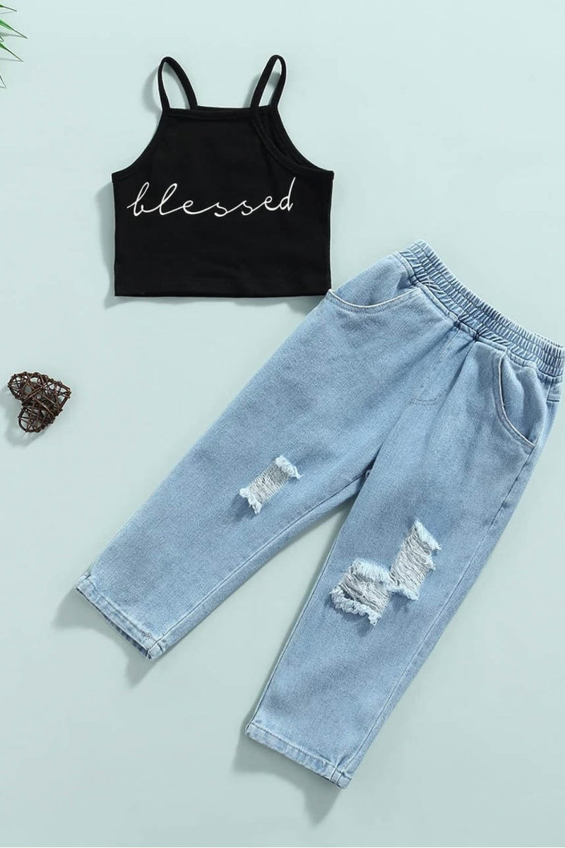 Jeans Warehouse Hawaii - S/L PRINT TOP 7-16 - BLESSED CROP TOP | KIDS SIZE 7-16 | By GREENWELL PROMOTIONS LTD