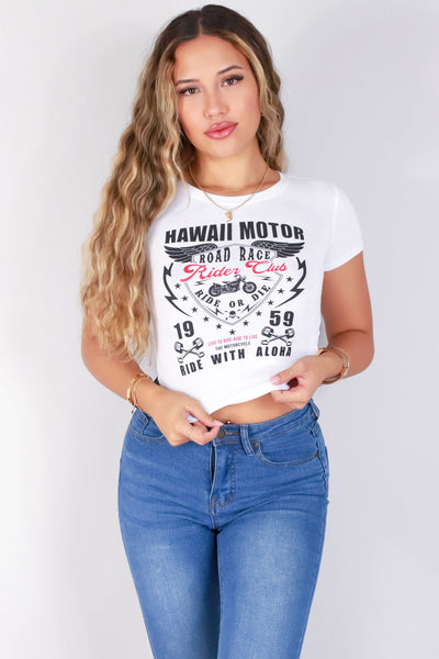 Jeans Warehouse Hawaii - S/S SCREEN - HAWAII MOTORS CROP TOP | By POPULAR 21