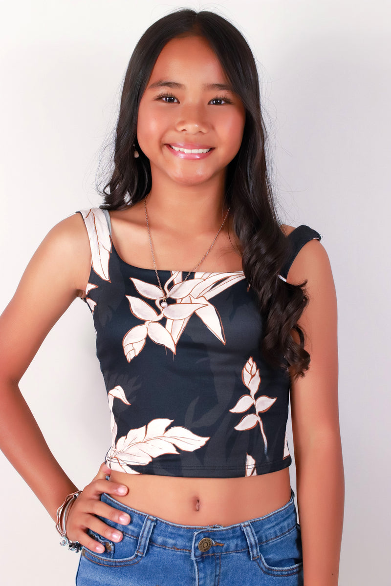 Jeans Warehouse Hawaii - S/L PRINT TOP 7-16 - TROPICAL HELICONIA SQUARE NECK TANK TOP | KIDS SIZE 7-16 | By LUZ