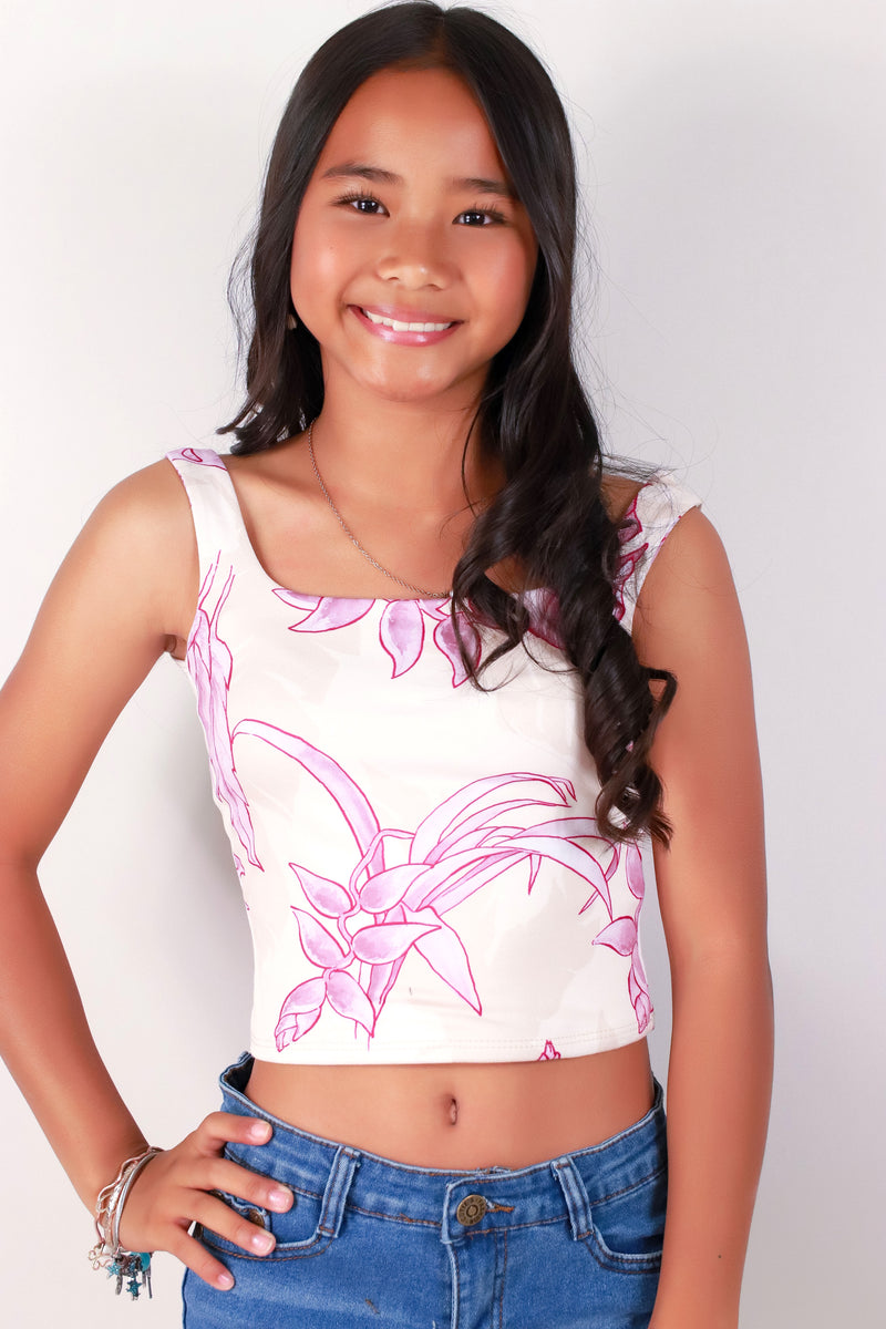 Jeans Warehouse Hawaii - S/L PRINT TOP 7-16 - TROPICAL HELICONIA SQUARE NECK TANK TOP | KIDS SIZE 7-16 | By LUZ