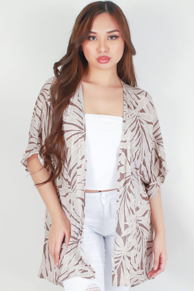 Jeans Warehouse Hawaii - S/S PRINT WOVEN CASUAL TOPS - LEAF PRINT CARDIGAN | By LUZ