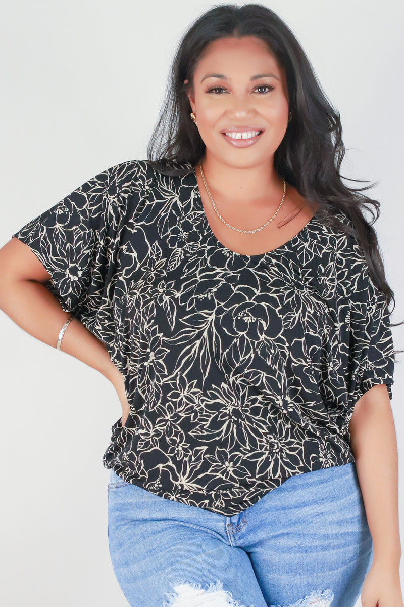 Jeans Warehouse Hawaii - PLUS PRINTED S/S - BUY ME FLOWERS DOLMAN TOP | By ZENOBIA