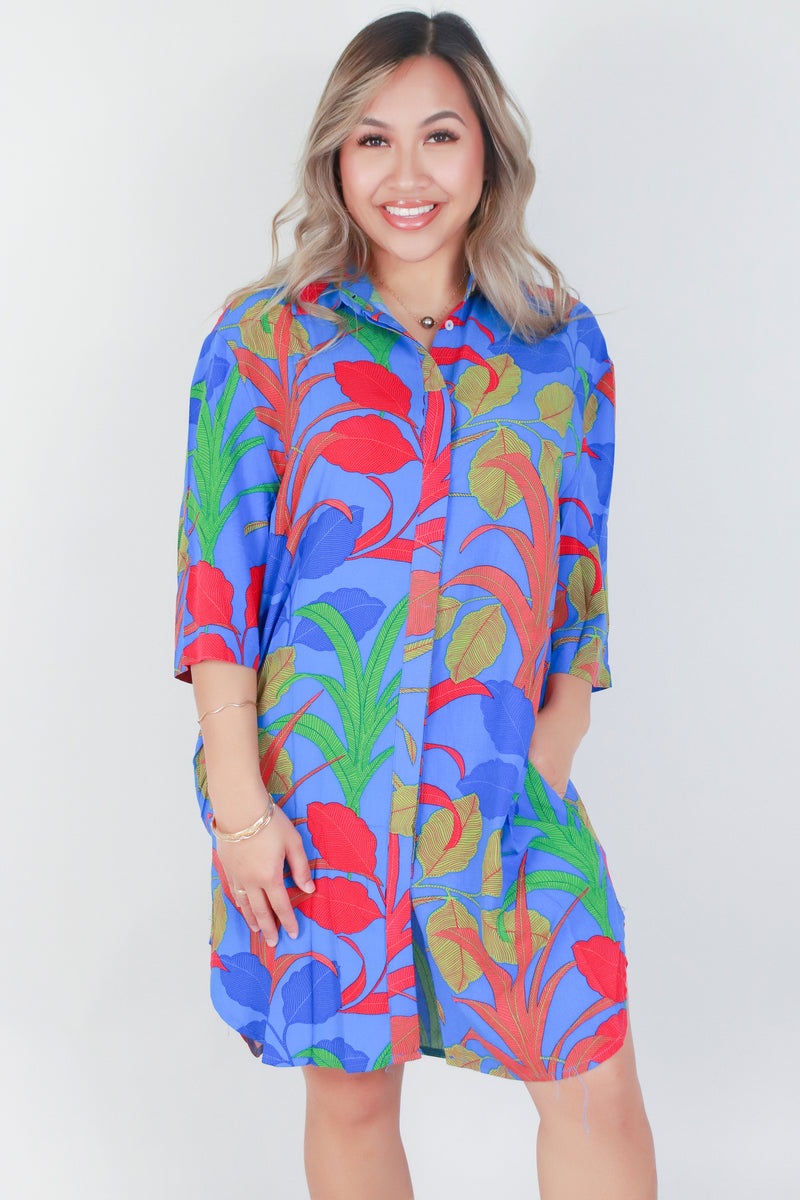 Jeans Warehouse Hawaii - PRINT SHORT DRESSES - TROPICAL PRINT TSHIRT DRESS | By OLIVACEOUS