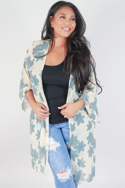 Jeans Warehouse Hawaii - PLUS S/S PRINT WOVEN TOPS - LILY CHIFFON CARDIGAN | By LUZ