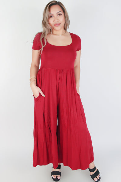 Jeans Warehouse Hawaii - SOLID JUMPERS - SHORT SLEEVE WIDE LEG JUMPSUIT | By OLIVE & CO