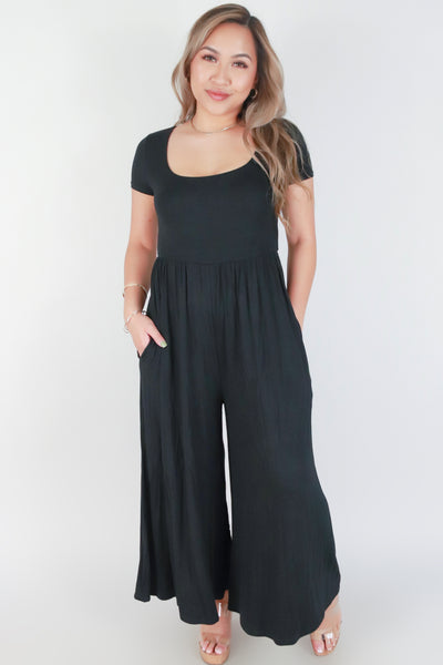 Jeans Warehouse Hawaii - SOLID JUMPERS - SHORT SLEEVE WIDE LEG JUMPSUIT | By OLIVE & CO