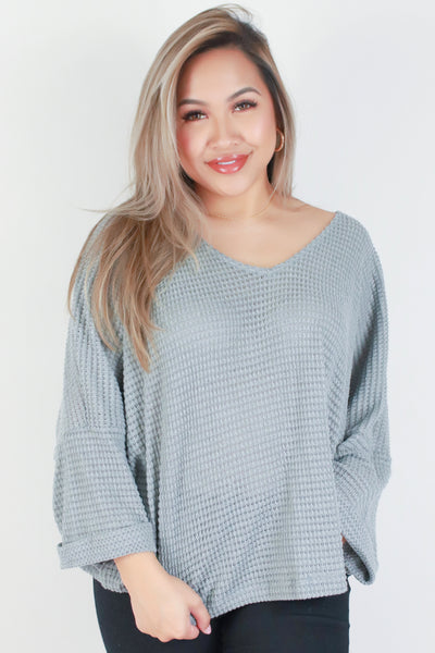 Jeans Warehouse Hawaii - 3/4 & L/S SOLID KNIT TOPS - 3/4 SLEEVE WAFFLE KNIT TOP | By GILLI