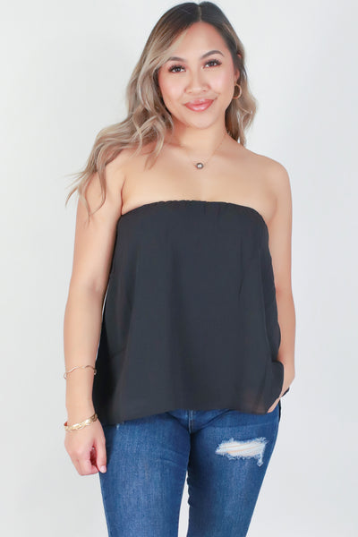 Jeans Warehouse Hawaii - S/L SOLID WOVEN TOPS - SPLIT BACK FLOWY TUBE TOP | By OLIVACEOUS