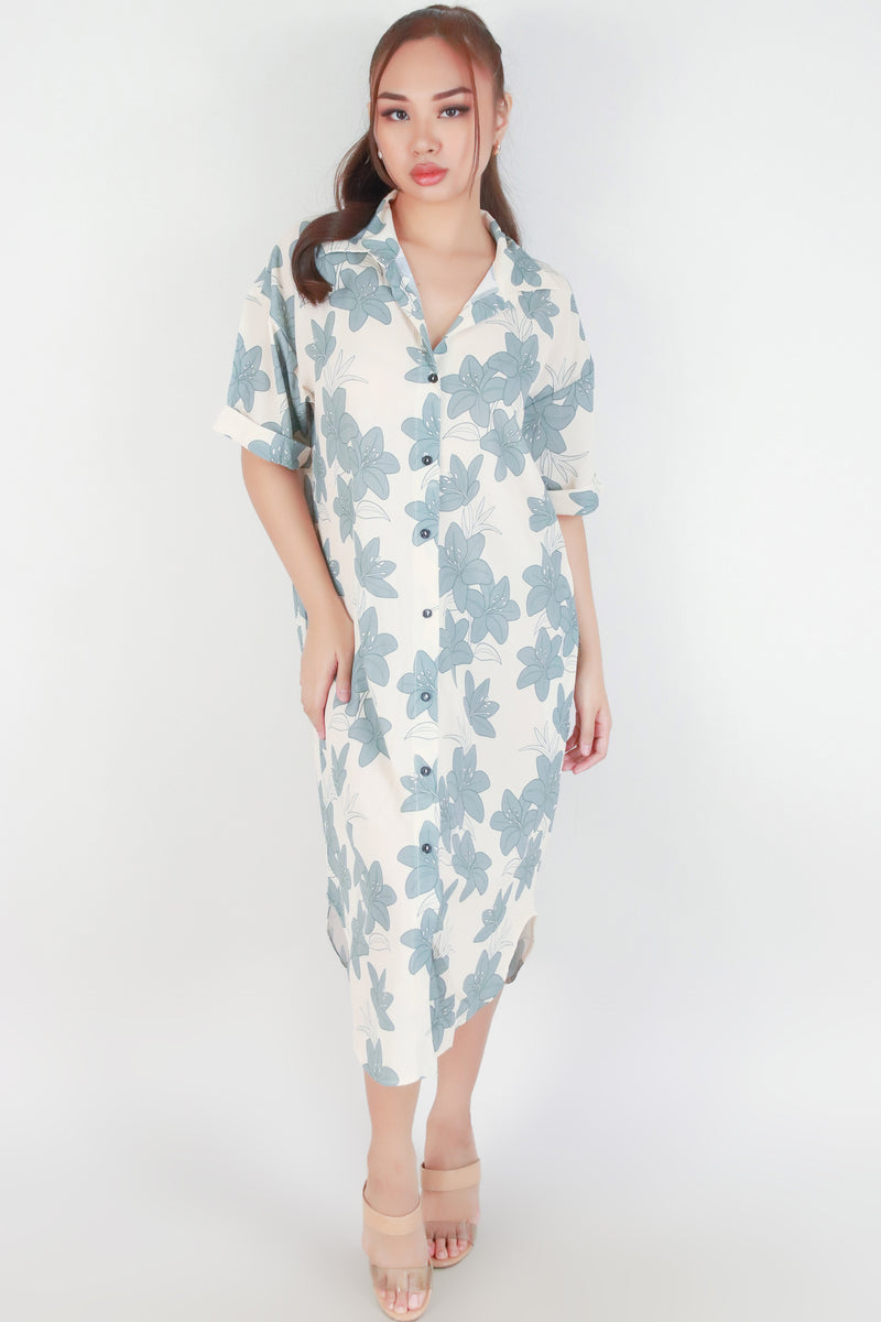 Jeans Warehouse Hawaii - SLEEVE SHORT PRINT DRESSES - LILY BUTTON DOWN DRESS | By LUZ