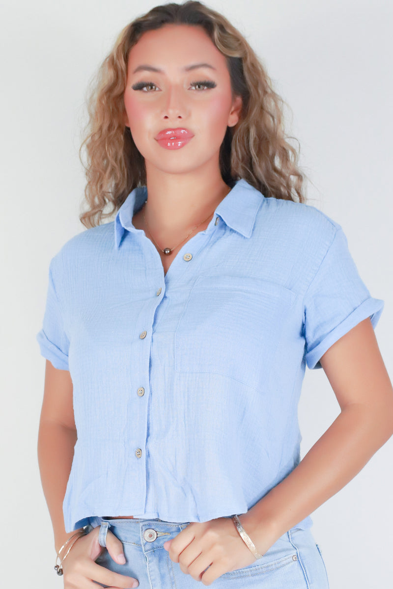 Jeans Warehouse Hawaii - S/S SOLID WOVEN CASUAL TOPS - HARD TO CHOOSE TOP | By IKEDDI IMPORTS