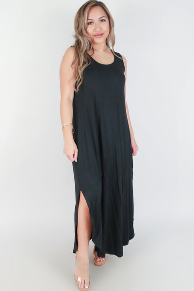 Jeans Warehouse Hawaii - SOLID LONG DRESSES - SLEEVELESS CROSS BACK MAXI DRESS | By OLIVE & CO