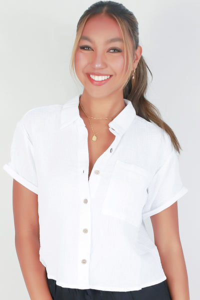 Jeans Warehouse Hawaii - S/S SOLID WOVEN CASUAL TOPS - HARD TO CHOOSE TOP | By IKEDDI IMPORTS