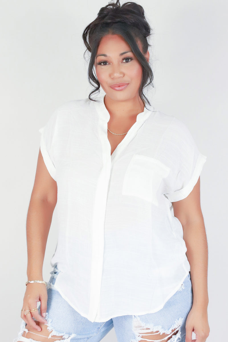 Jeans Warehouse Hawaii - PLUS S/S SOLID WOVEN TOPS - EVERY TIME TOP | By ZENOBIA