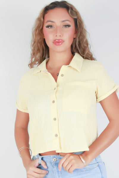 Jeans Warehouse Hawaii - S/S SOLID WOVEN CASUAL TOPS - HARD TO CHOOSE TOP | By IKEDDI IMPORTS