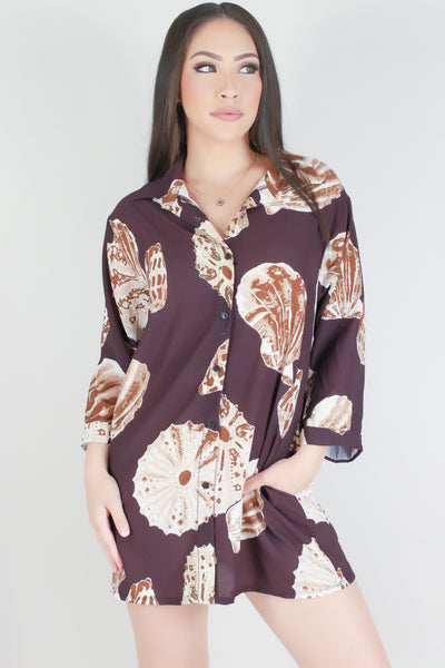 Jeans Warehouse Hawaii - SLEEVE LONG PRINT DRESSES - SHELL BUTTON DOWN DRESS | By LUZ