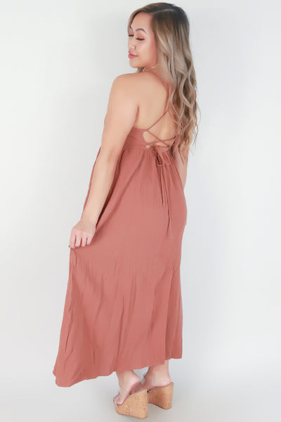 Jeans Warehouse Hawaii - SOLID LONG DRESSES - SPAGHETTI STRAP TIE BACK MAXI DRESS | By OLIVE & CO