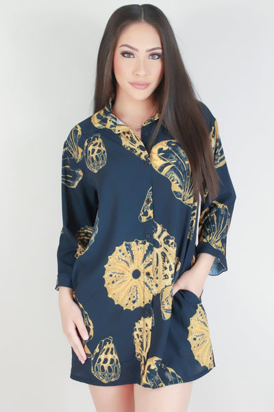 Jeans Warehouse Hawaii - SLEEVE LONG PRINT DRESSES - SHELL BUTTON DOWN DRESS | By LUZ