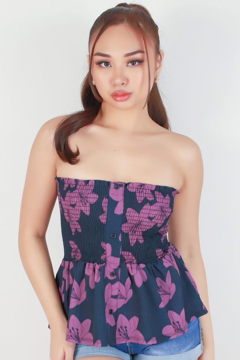 Jeans Warehouse Hawaii - TANK PRINT WOVEN DRESSY TOPS - LILY SMOCKED BABYDOLL TUBE TOP | By LUZ