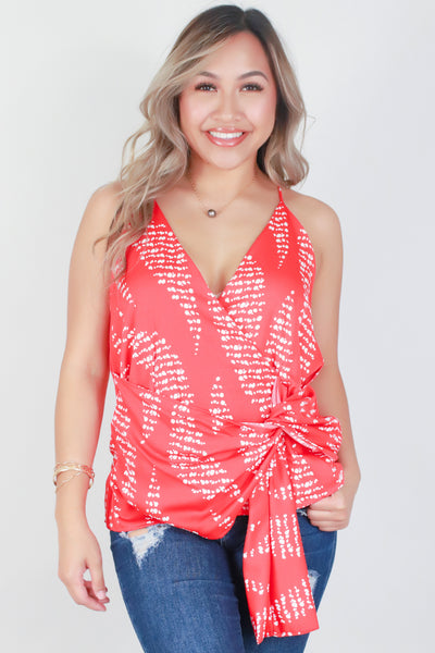 Jeans Warehouse Hawaii - S/L PRINT WOVEN TOPS - SLEEVELESS SURPLICE TOP | By TYCHE