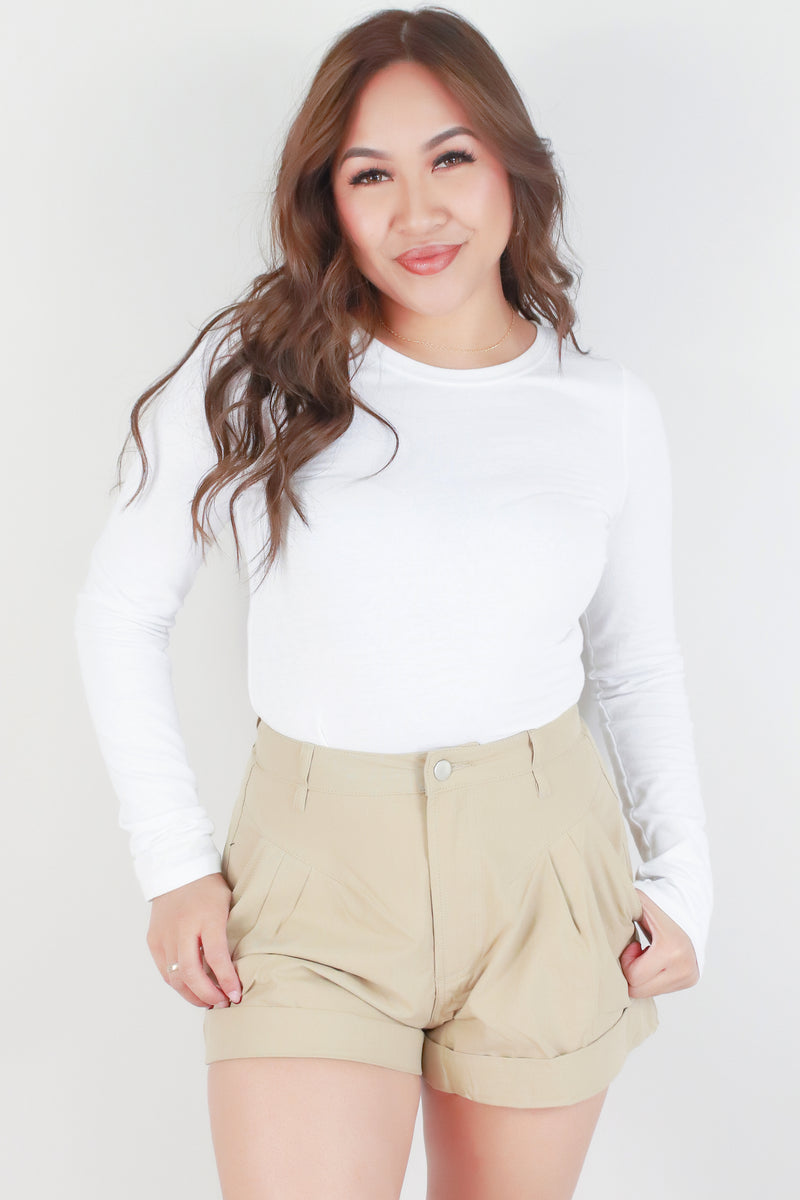 Jeans Warehouse Hawaii - SOLID WOVEN SHORTS - PLEATED CUFFED SHORTS | By MABLE