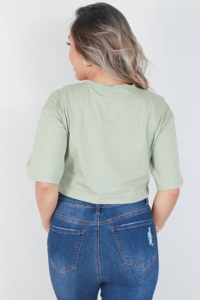 Jeans Warehouse Hawaii - S/S SOLID KNIT TOPS - CREW NECK BOXY CROP TEE | By OLIVACEOUS