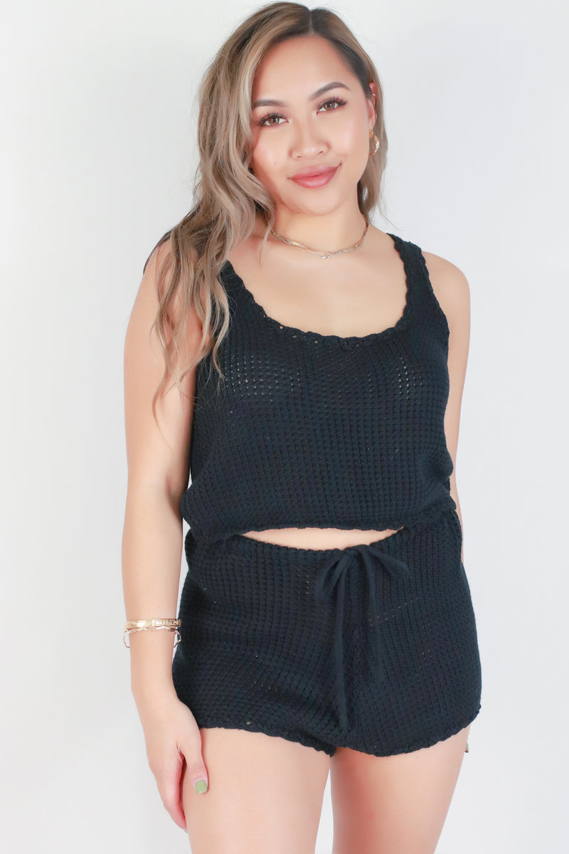 Jeans Warehouse Hawaii - S/L SOLID KNIT TOPS - SLEEVELESS CROCHET CROP TOP | By MUSTARD SEED