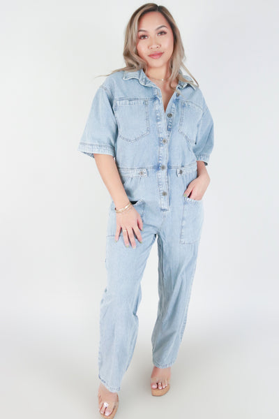 Jeans Warehouse Hawaii - SOLID JUMPERS - DENIM UTILITY JUMPSUIT | By MUSTARD SEED